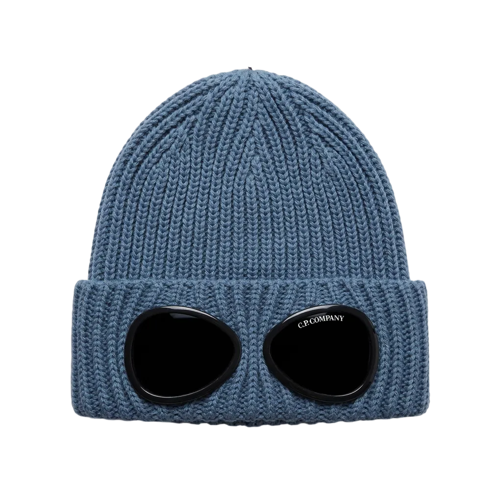 cp boys goggle beanie in a dusty blue colour