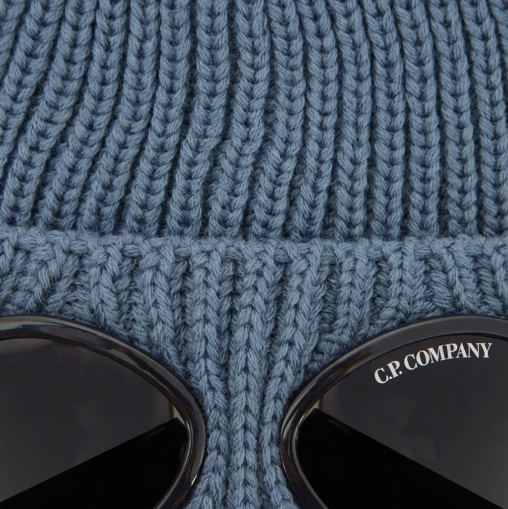 cp boys goggle beanie in a dusty blue colour