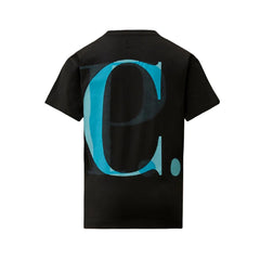 CP Company Kids Cotton short sleeved t-shirt. Chest and back with printed logo, ribbed crewneck.&nbsp; Maxi Fit. Navy