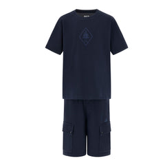 C.P. COMPANY Boys Cotton Jersey T-shirt and cargo shorts. Eclipse Blue