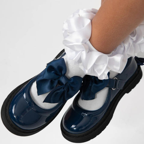 Caramelo kids Navy Bow School Shoes
