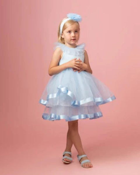 Caramelo Kids Sparkly tulle dress with diamante detail on bodice Sky Blue
