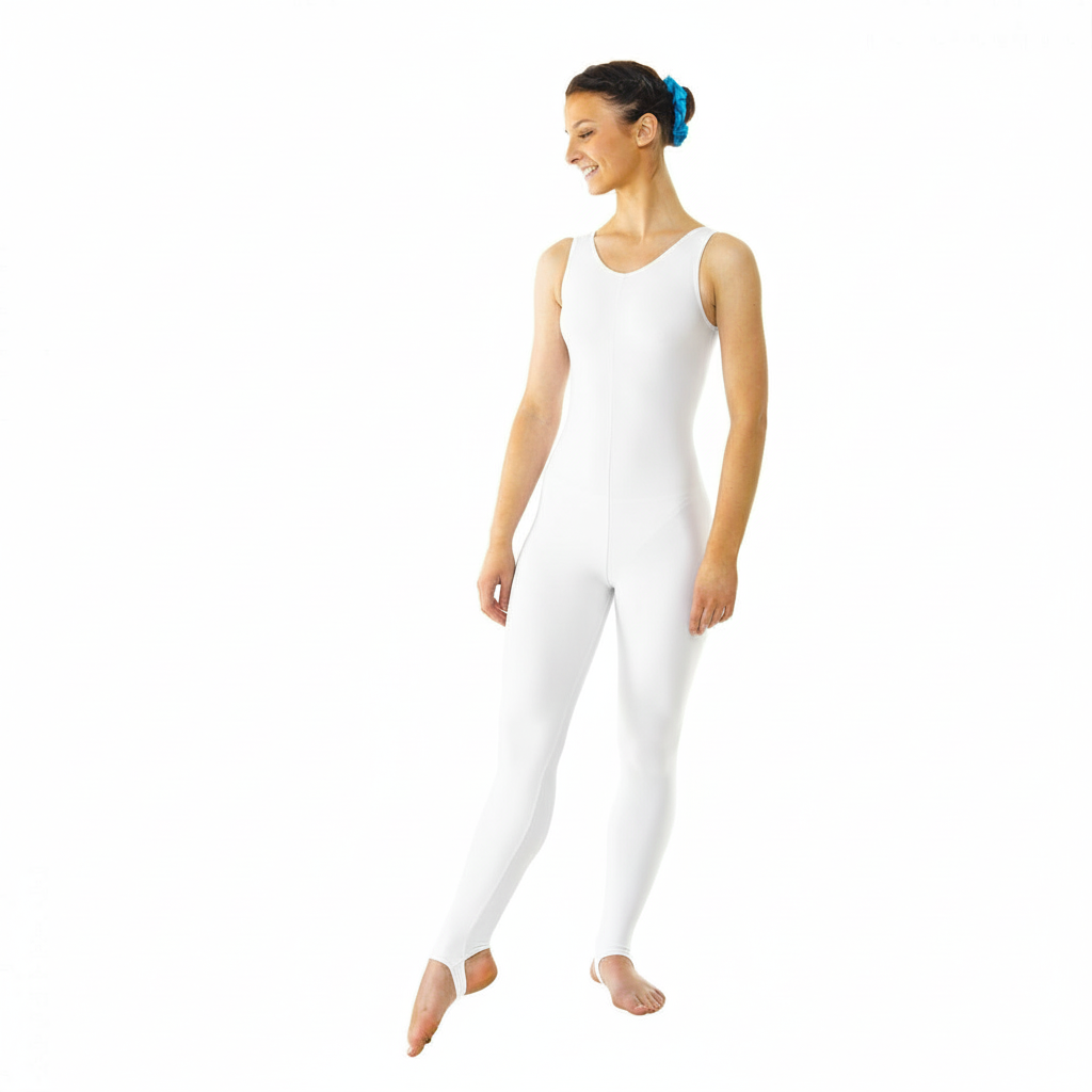 Sleeveless Catsuits CAT1. Plain at front with stirrup. White