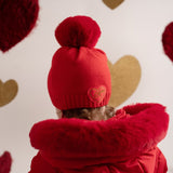 Heart Pom Pom Hat Red