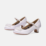 FAITH White Satin Shoes with Pearl Brooch