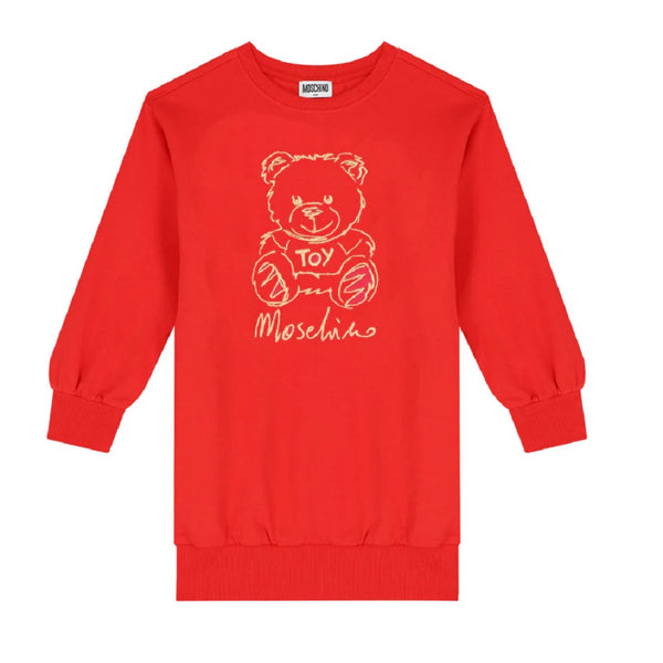 Moschino Bear Logo Sweatshirt Dress Red