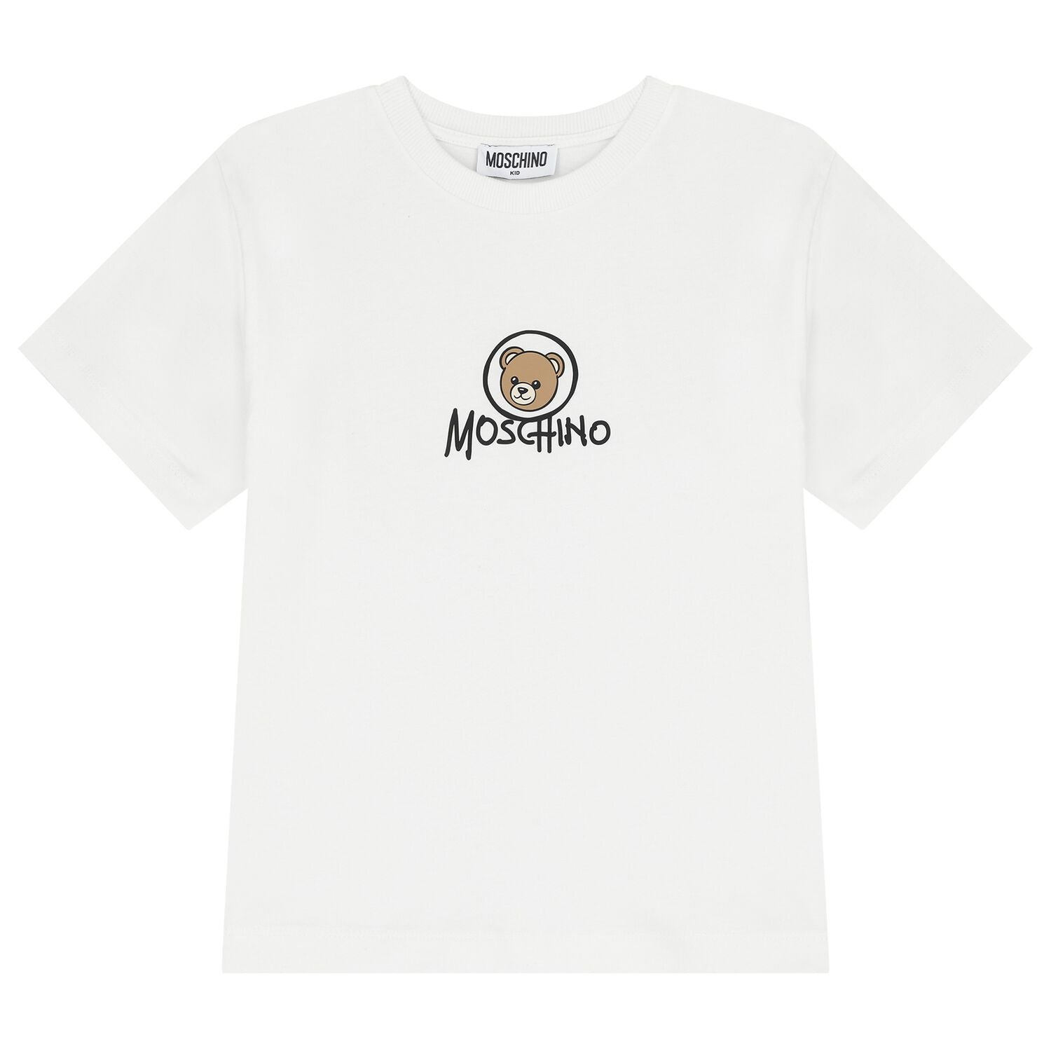 Iconic Moschino teddy bear and logo print brings playful luxury to this soft cotton jersey long sleeve tee. Designed for boys and girls.