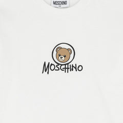 Iconic Moschino teddy bear and logo print brings playful luxury to this soft cotton jersey long sleeve tee. Designed for boys and girls with a comfortable ribbed neckline