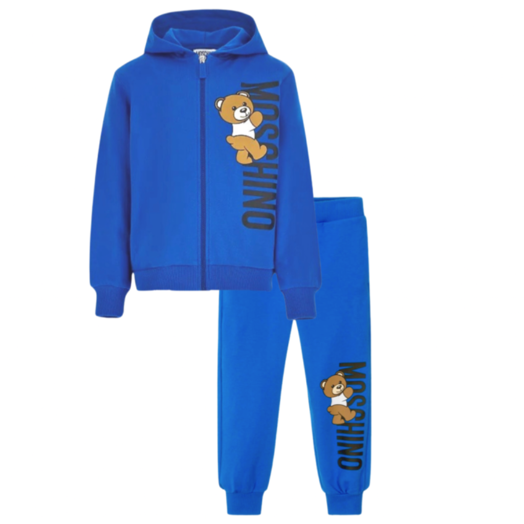 Moschino Boys Victoria blue tracksuit combines comfort with iconic style