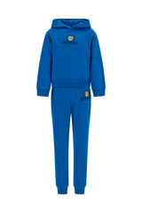 Moschino Kids Hooded Tracksuit in princess blue, featuring the iconic teddy bear and logo print. Soft cotton construction with ribbed trims, elasticated waistband and ankles on jogger trousers. Suitable for boys and girls.