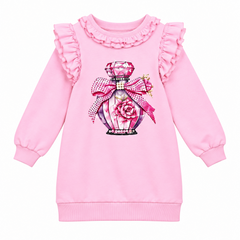 A charming dress from Giorgio Bambini featuring a perfume bottle design embellished with diamante detailing. Delicate pearl and ruffles add elegance.
