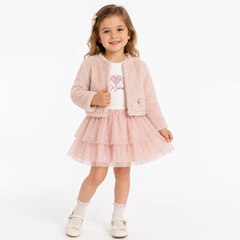 Girls 2 Piece Fur Jacket with layered Dress