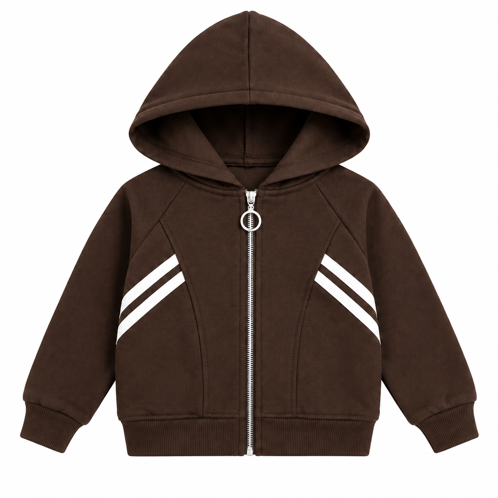 A Maroon zip-up hoodie with white diagonal stripes.