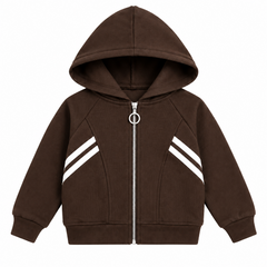 A Maroon zip-up hoodie with white diagonal stripes.