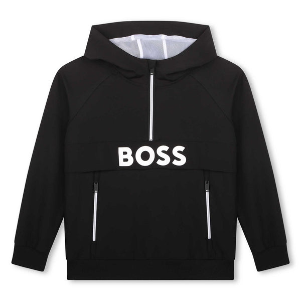 BOSS KIDS Long-sleeved T-shirt in 100% cotton jersey, "BOSS" print on chest, woven label on side. REGULAR FIT Black
