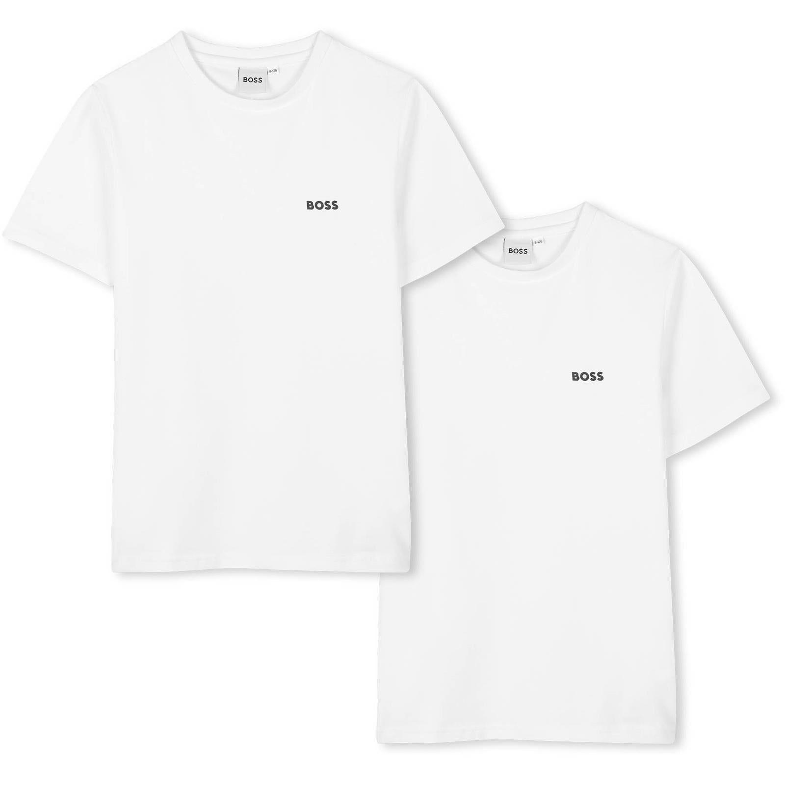 BOSS Kids Set of two 100% soft cotton jersey T-shirts, "BOSS" logo printed on the chest. SLIM FIT. White