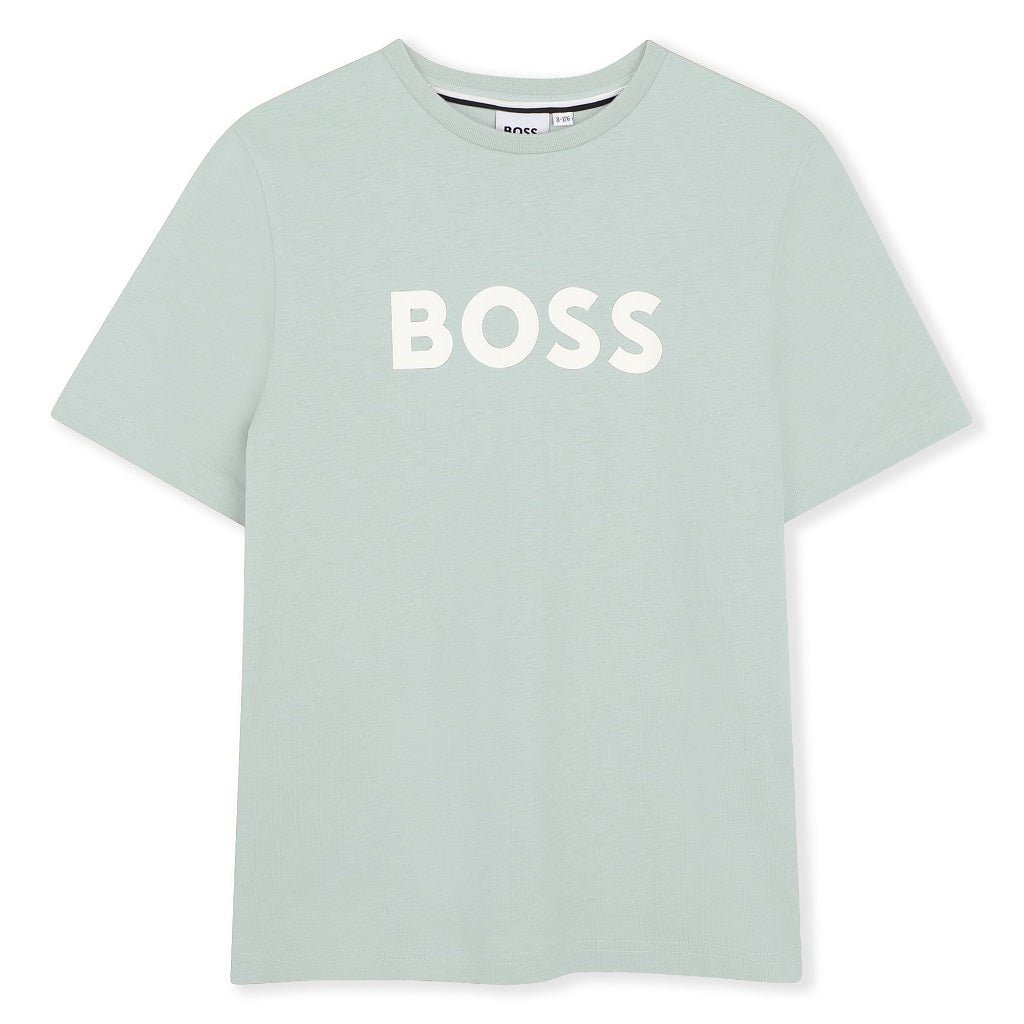 BOSS Kids T-Shirt paired with "BOSS" print on front. Paired with surfer swim shorts. REGULAR FIT Sprout Green