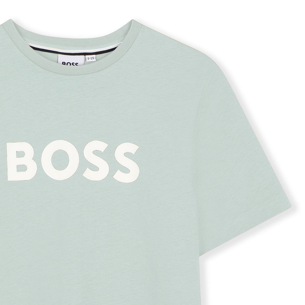 BOSS Kids Short-sleeved T-shirt in 100% cotton jersey, "BOSS" print on front. REGULAR FIT Sprout Green