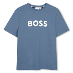 BOSS Kids T-shirt in 100% cotton jersey, "BOSS" print on front, paired with surfer swim shorts. REGULAR FIT Lavender Blue