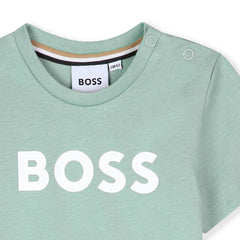 BOSS Baby Boys Short-sleeved T-shirt in 100% cotton jersey, snap closure at the shoulder, "BOSS" print on the front. Sprout Green
