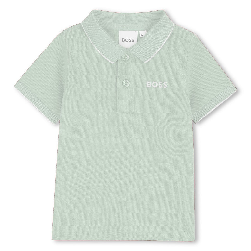 BOSS Baby Boys 100% cotton piqué polo shirt with button closure, woven label on the side, contrast "BOSS" print on the chest. Sprout Green