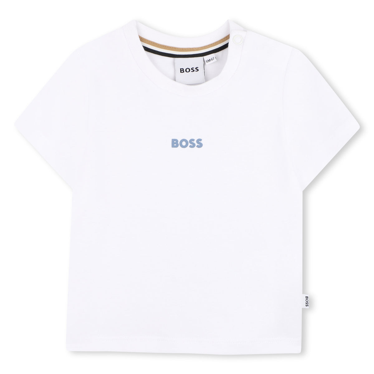 BOSS Baby Boys Short-sleeved T-shirt in cotton-elastane piqué. Small BOSS logo centered on chest. BOSS reaper. BOSS color gradient graphic on back. White