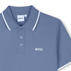 BOSS Kids Short-sleeved polo in cotton pique, small BOSS logo on chest. Raiser BOSS. Lavender Blue
