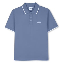BOSS Kids Short-sleeved polo in cotton pique, small BOSS logo on chest. Raiser BOSS. Lavender Blue