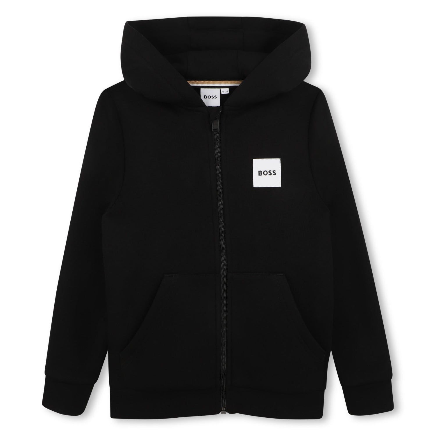 Hooded jogging cardigan in brushed fleece. Zipper closure with side pockets. BOSS woven label on chest.