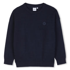 Knit sweater with fancy stitch patterns. Double B rubber badge on the chest. Raiser BOSS. Navy 100% Cotton