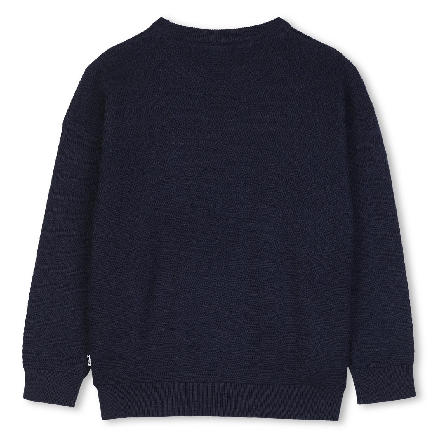 Knit sweater with fancy stitch patterns. Double B rubber badge on the chest. Raiser BOSS. Navy 100% Cotton