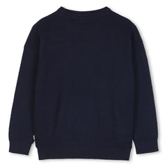 Knit sweater with fancy stitch patterns. Double B rubber badge on the chest. Raiser BOSS. Navy 100% Cotton