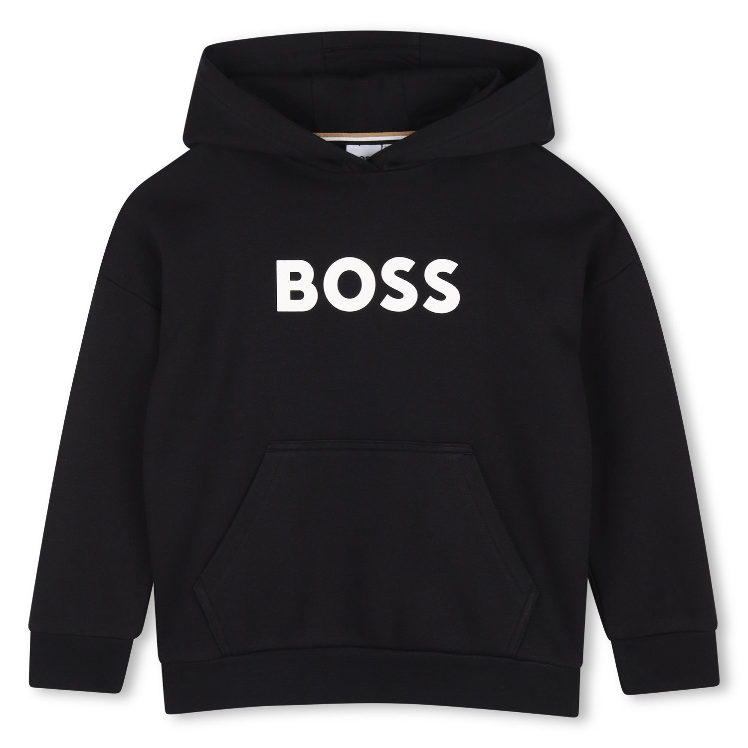 Hooded sweatshirt in fleece, cotton, polyester. Large BOSS logo centered on chest. Front pocket. LOOSE FIT. Black