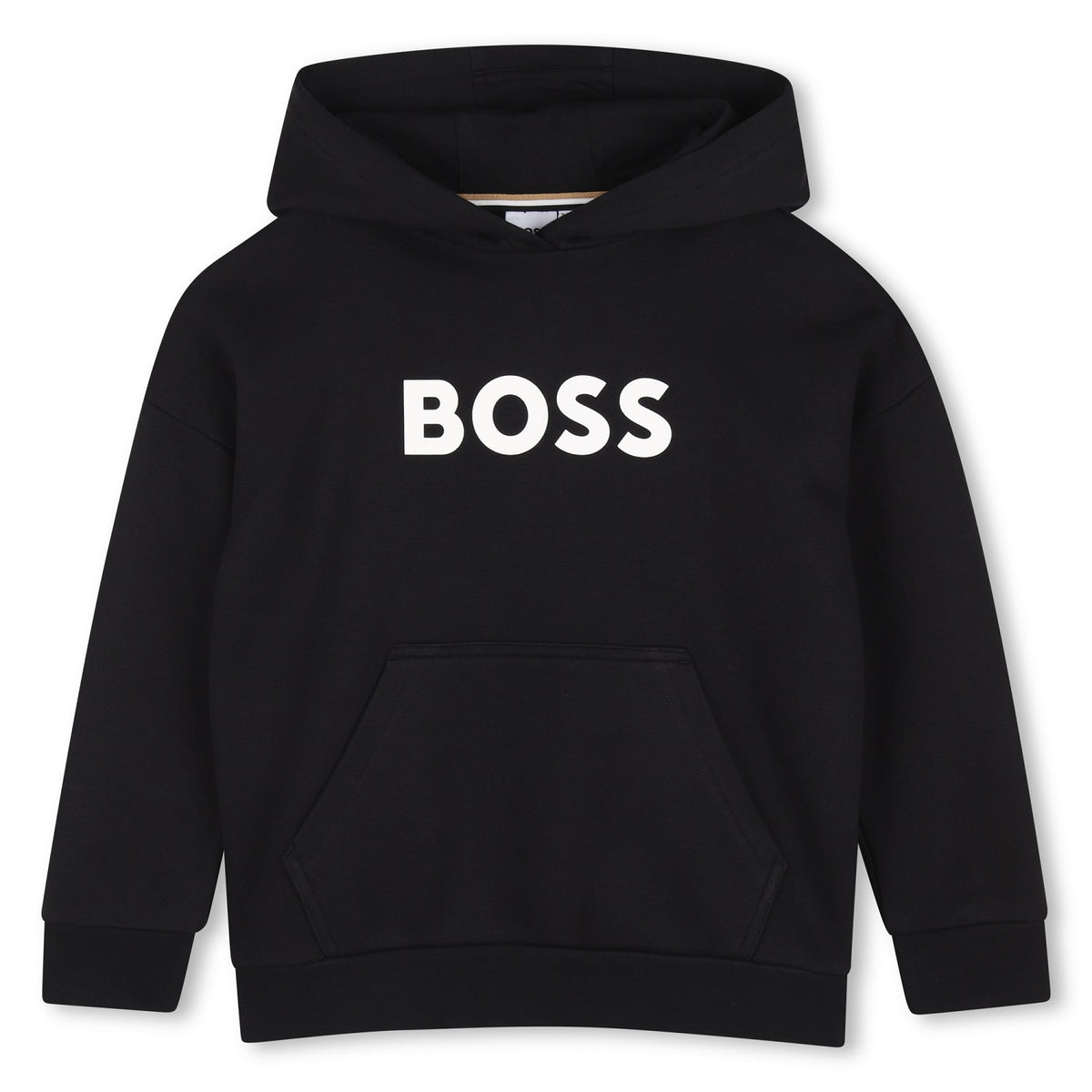 Hooded sweatshirt in fleece, cotton, polyester. Large BOSS logo centered on chest. Front pocket. LOOSE FIT. Black