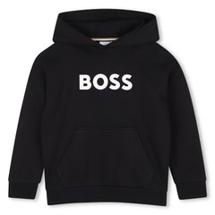 Hooded sweatshirt in fleece, cotton, polyester. Large BOSS logo centered on chest. Front pocket. LOOSE FIT. Black