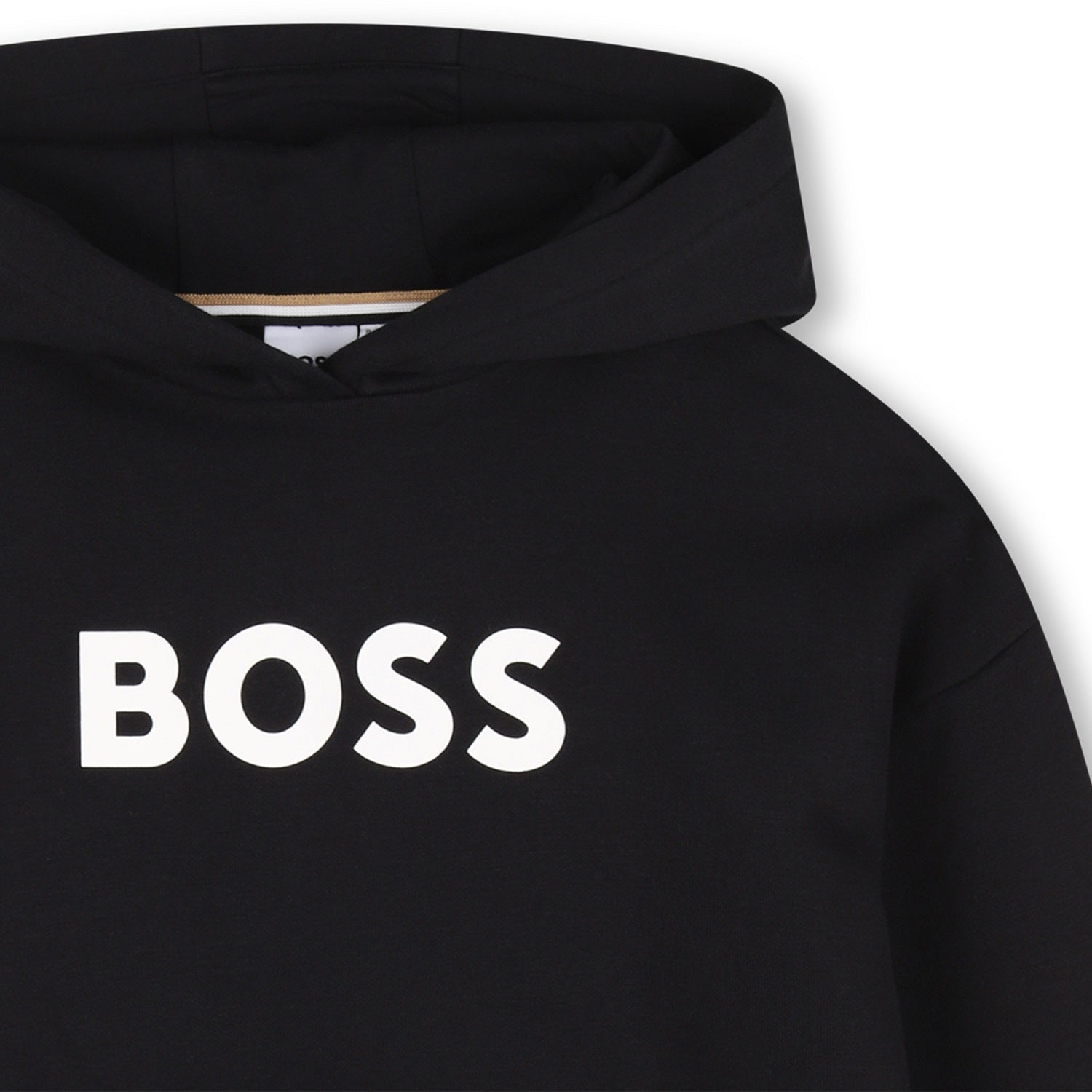 Hooded sweatshirt in fleece, cotton, polyester. Large BOSS logo centered on chest. Front pocket. LOOSE FIT. Black