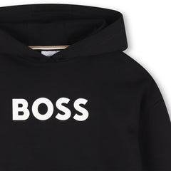 Hooded sweatshirt in fleece, cotton, polyester. Large BOSS logo centered on chest. Front pocket. LOOSE FIT. Black