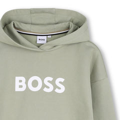 Hooded sweatshirt in fleece, cotton, polyester. Large BOSS logo centered on chest. Front pocket. LOOSE FIT. Elm