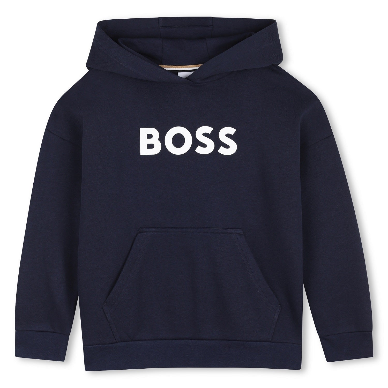 Hooded sweatshirt in fleece, cotton, polyester. Large BOSS logo centered on chest. Front pocket. LOOSE FIT. Navy