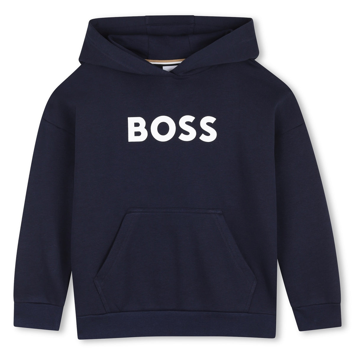Hooded sweatshirt in fleece, cotton, polyester. Large BOSS logo centered on chest. Front pocket. LOOSE FIT. Navy
