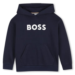 Hooded sweatshirt in fleece, cotton, polyester. Large BOSS logo centered on chest. Front pocket. LOOSE FIT. Navy