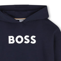 Hooded sweatshirt in fleece, cotton, polyester. Large BOSS logo centered on chest. Front pocket. LOOSE FIT. Navy