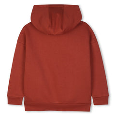 Hooded sweatshirt in fleece, cotton, polyester. Large BOSS logo centered on chest. Front pocket. LOOSE FIT. Crimson