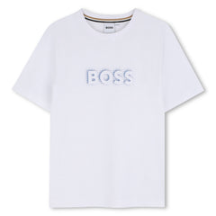Short-sleeved jersey T-shirt, cotton, large BOSS logo centered on chest. White