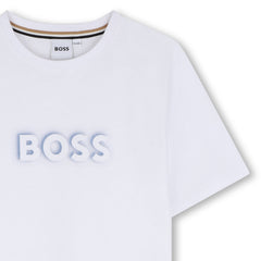 Short-sleeved jersey T-shirt, cotton, large BOSS logo centered on chest. White