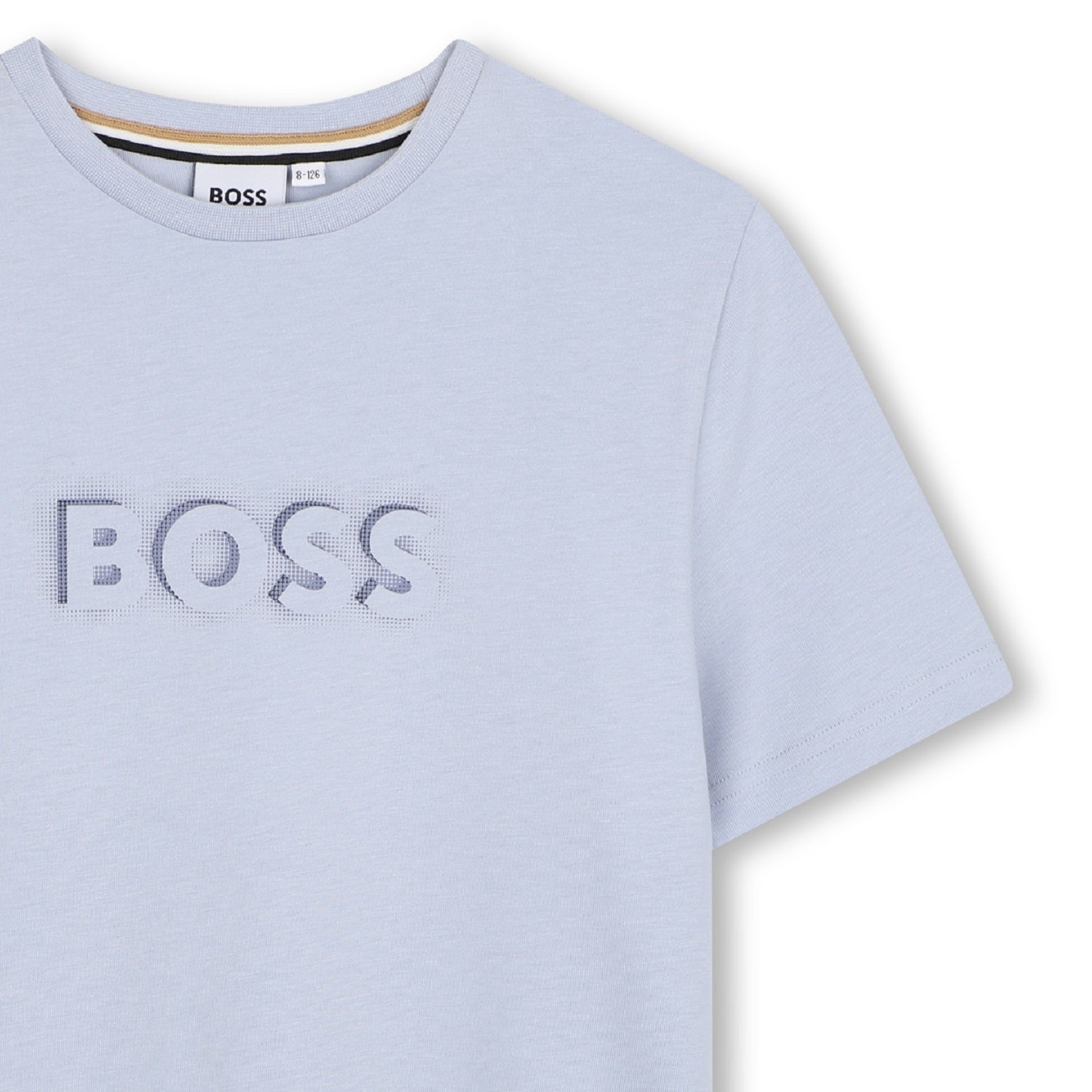 Short-sleeved jersey T-shirt, cotton, large BOSS logo centered on chest. Pale Blue