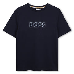 Short-sleeved jersey T-shirt, cotton, large BOSS logo centered on chest. Navy