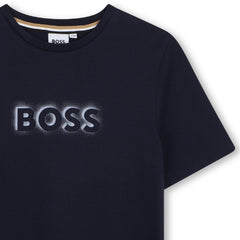 Short-sleeved jersey T-shirt, cotton, large BOSS logo centered on chest. Navy