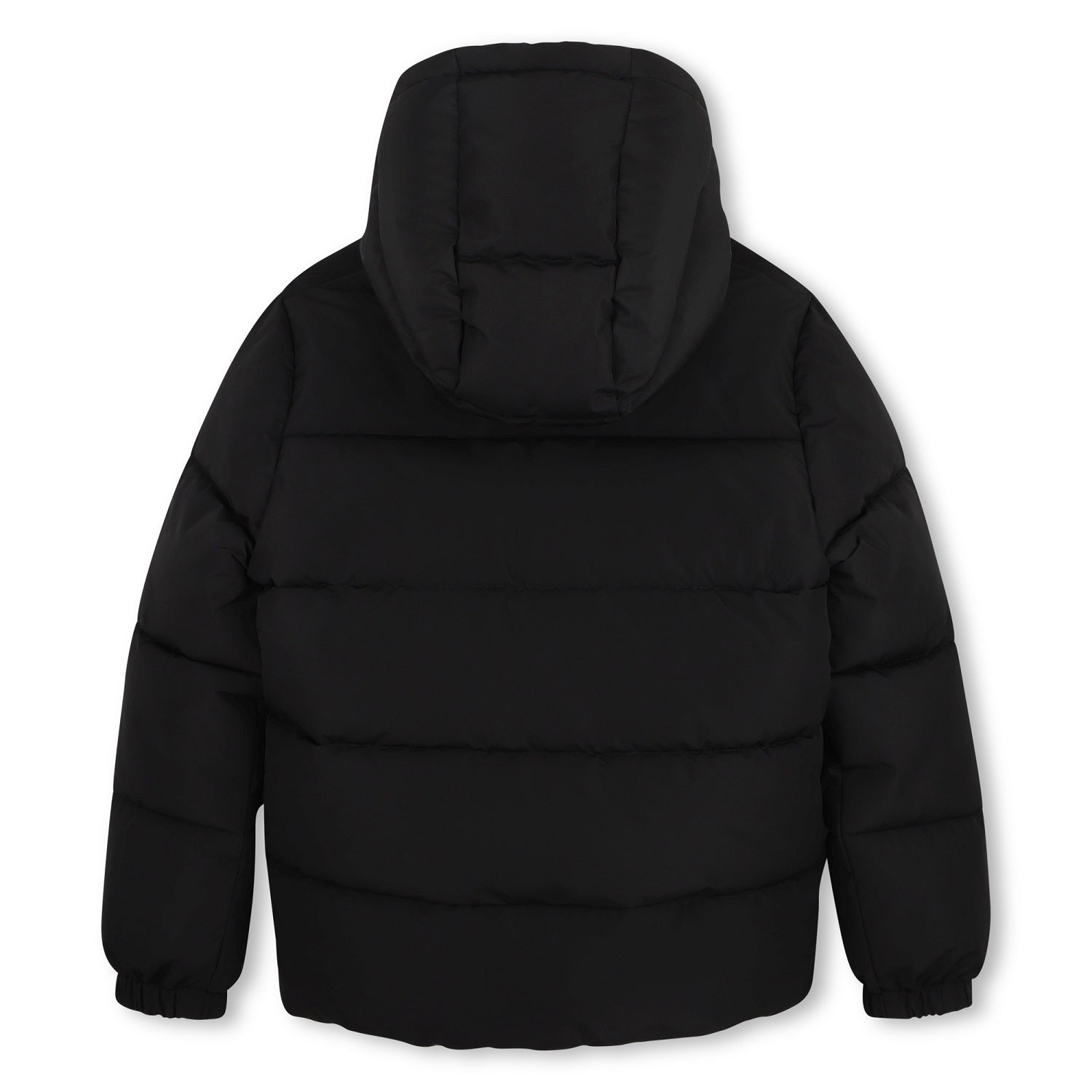 Hooded puffer jacket made primarily from recycled polyester. Zip closure. Tone-on-tone BOSS badge on the chest. Two storm pockets at the front. Elasticated cuffs. Black