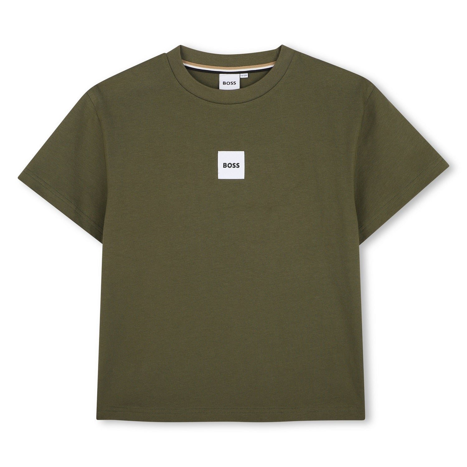 Short-sleeved jersey T-shirt, cotton. Woven label centered on the chest. LOOSE FIT. Olive Night